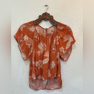 Tropical Orange Floral Blouse